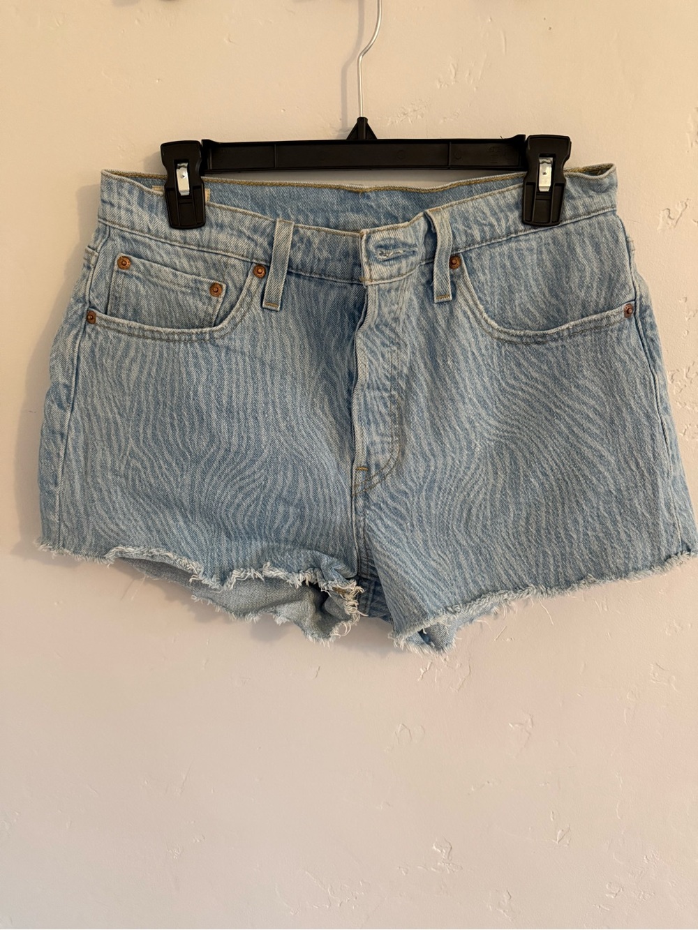 Levis Strauss Light Blue Zebra-Print Denim Cutoff Shorts